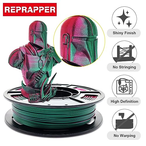 Reprapper 4X 250g Color Pack, Dual Color Filament Coextrusion PLA Filament 1.75mm for 3D Printer & 3D Pen, 4 x 250g Spools Matte Red/Blue, Matte Purple/Green, Silk Red/Blue, Silk Purple/Green