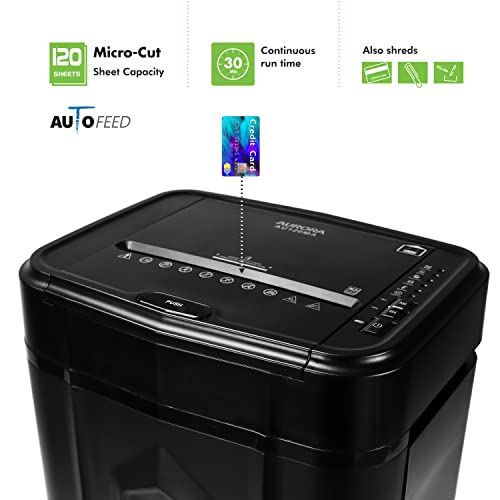 Aurora 120-Sheet Auto High Security Micro-Cut Paper Shredder / 30 Minutes