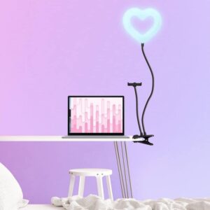 Dixie & Charli 6” Heart Shaped Color LED Ring Light Cell Phone Holder with Adjustable Gooseneck Phone Stand and Clip on Selfie Desk Clamp