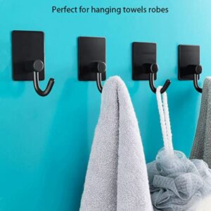 Black Adhesive Wall Hooks 4 Pack,HOWMAX No Damage Hanging Self Adhesive Hooks for Hanging Coats,Hats,Towels, Robes,Keys,Clothes for Home,Office, Kitchen,Bathroom,Apartment,Dorm Room (4, Matte Black)