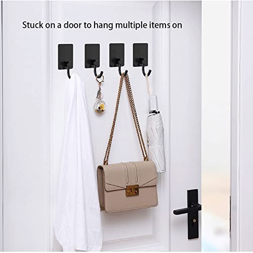 Black Adhesive Wall Hooks 4 Pack,HOWMAX No Damage Hanging Self Adhesive Hooks for Hanging Coats,Hats,Towels, Robes,Keys,Clothes for Home,Office, Kitchen,Bathroom,Apartment,Dorm Room (4, Matte Black)