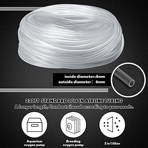 Zhengmy 230 ft Standard Size Airline Tubing for Fish Tank Clear and Flexible Aquarium Air Pump Accessories 3/16'' Tubing for Fish Tank Air Pump, Aquariums, Terrariums