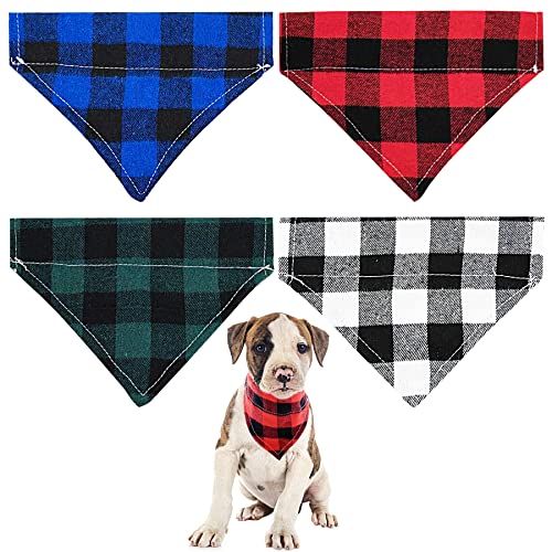 PET SHOW 4pcs Plaid Small Dog Bandanas for Collars Slip Over Cat Collar Boy Girl Puppies Bandanas Slide on Pets Collar Attachment Grooming Costumes Accessories