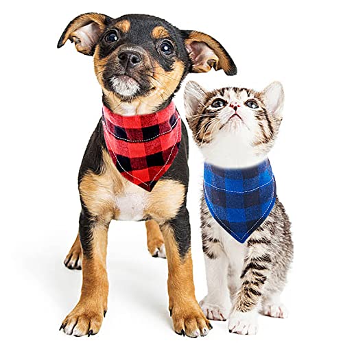 PET SHOW 4pcs Plaid Small Dog Bandanas for Collars Slip Over Cat Collar Boy Girl Puppies Bandanas Slide on Pets Collar Attachment Grooming Costumes Accessories