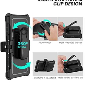 FNTCASE for Google Pixel 7 Case: Built-in Screen Protector & Kickstand | Extra Front Frame | Full-Body Dual Layer Rugged Belt-Clip Holster | Military Shockproof Cell Phone Protective Cover 5G - Black