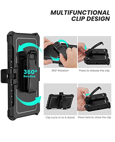 FNTCASE for Google Pixel 7 Case: Built-in Screen Protector & Kickstand | Extra Front Frame | Full-Body Dual Layer Rugged Belt-Clip Holster | Military Shockproof Cell Phone Protective Cover 5G - Black