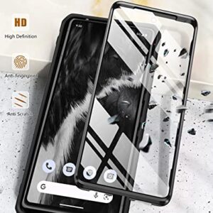 FNTCASE for Google Pixel 7 Case: Built-in Screen Protector & Kickstand | Extra Front Frame | Full-Body Dual Layer Rugged Belt-Clip Holster | Military Shockproof Cell Phone Protective Cover 5G - Black