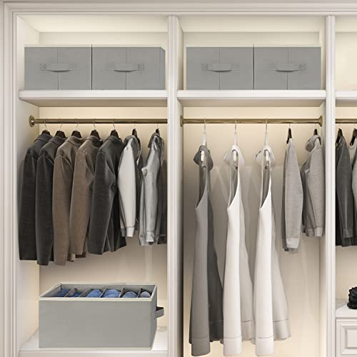 Baesyhom 9 Pcs Large Size Wardrobe Clothes Organizers 6 Grids for Pants, Jeans, Sweater, T-shirt, Thin Coat, Dress Stackable Closet Drawer Organizer Storage Bin Container with Sturdy Handles, Grey