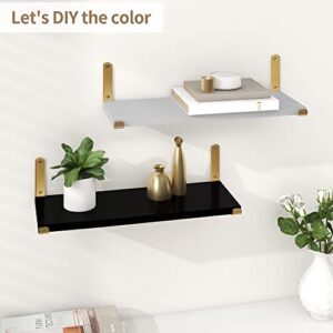 Afuly Gold Floating Shelves White Shelves for Wall, Wall Mounted Shelves for Bedroom Bathroom Living Room, Floating Book Shelves Wall Display Shelves Wood, Set of 2