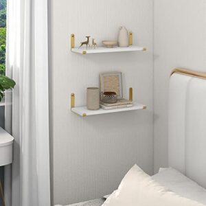 Afuly Gold Floating Shelves White Shelves for Wall, Wall Mounted Shelves for Bedroom Bathroom Living Room, Floating Book Shelves Wall Display Shelves Wood, Set of 2