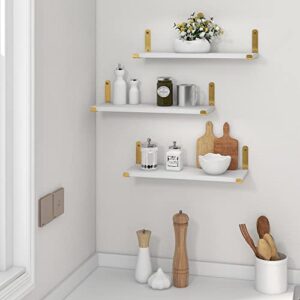 Afuly Gold Floating Shelves White Shelves for Wall, Wall Mounted Shelves for Bedroom Bathroom Living Room, Floating Book Shelves Wall Display Shelves Wood, Set of 2