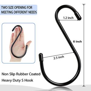 12 Pack 6 Inch S Hooks,Large S Hooks Vinyl Coated Heavy Duty S Hooks for Hanging Non Slip S Hanger Closet Hooks, Steel Metal Black Rubber S Hooks for Hanging Plants,Clothes,Jeans,Pot Pan Garden