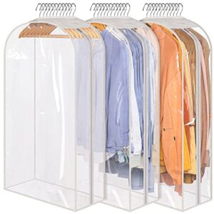 sleeping lamb 10" gusseted clear garment bags for hanging clothes suit bags for closet storage clothing cover for coats, jackets (3 packs)