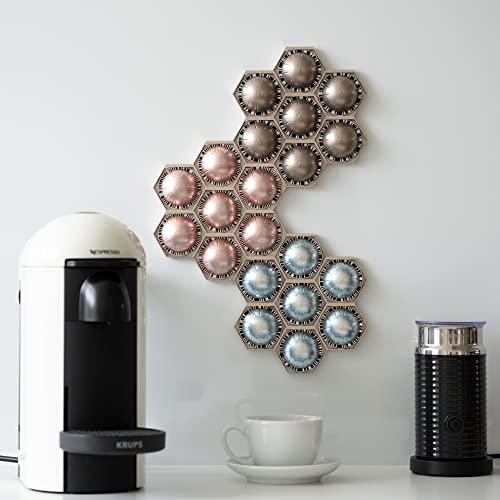 Hemiola Coffee Pod Holder, Honeycomb Capsule Organizer Intended for Nespresso Vertuo Pods, Fridge and Wall Mount, Hold up to 21 Pods, Pack of 3, Champagne