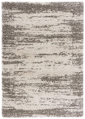 Safavieh Hudson Shag Collection Accent Rug - 2' x 3', Ivory & Grey, Abstract Design, Non-Shedding & Easy Care, 2-inch Thick Ideal for High Traffic Areas in Entryway, Living Room, Bedroom (SGH203A)