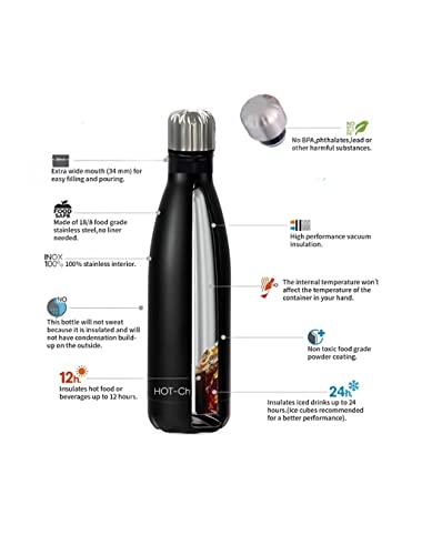 HOT-Chill Sports Water Bottle 16 oz Leak-Proof No Sweating BPA Free Reusable Vacuum Insulated Stainless Steel Water Bottles Double walled Coffee Thermos for women and Men Workout buddy.