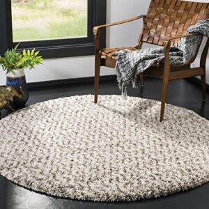 safavieh hudson shag collection 8' round ivory/grey sgh330a chevron non-shedding 2-inch thick area rug