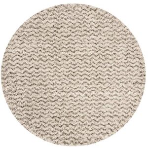 Safavieh Hudson Shag Collection 8' Round Ivory/Grey SGH330A Chevron Non-Shedding 2-inch Thick Area Rug