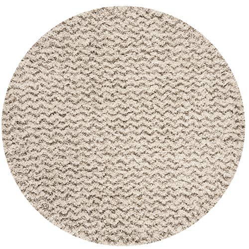 Safavieh Hudson Shag Collection 8' Round Ivory/Grey SGH330A Chevron Non-Shedding 2-inch Thick Area Rug