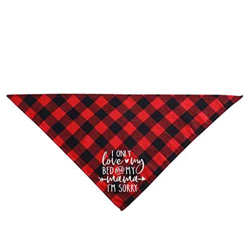 Ming Heng Funny Cute Red Plaid Pet Dog Cat Bandana Scarf,I Only Love My Bed and My Mama, I'm Sorry,Puppy Dog Scarf Pet Birthday Gift