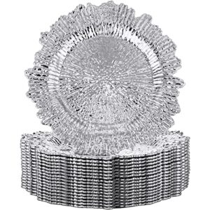 mimorou 18 pack reef charger plates plastic snowflake charger plates wedding floral charger plates decor for christmas dinner wedding party event supplies, 13 inch (silver)