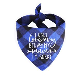 ming heng funny cute blue plaid pet dog cat bandana scarf,i only love my bed and my mama, i'm sorry,puppy dog scarf pet birthday gift