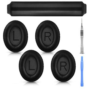 leifide 7 pcs replacement earpads cushions headband pad set, ear pads headband cushion with repair parts compatible with bose/qc35/qc25, black