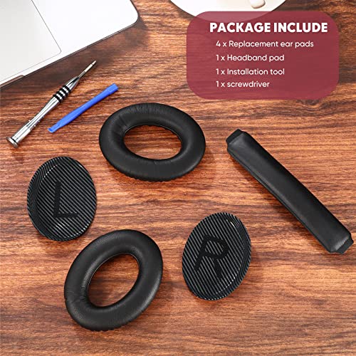 LEIFIDE 7 Pcs Replacement Earpads Cushions Headband Pad Set, Ear Pads Headband Cushion with Repair Parts Compatible with Bose/QC35/QC25, Black