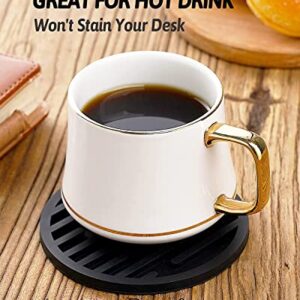 Silicone Coasters Set Drink Coaster - Desk Coaster with Coaster Holder,Black Coasters for Desk,Fits Most Size of Drinking Glasses and Cup,Anti-Slip,Non-Stick,Easy to Clean