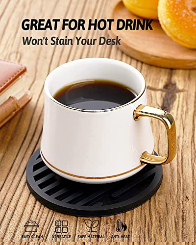 Silicone Coasters Set Drink Coaster - Desk Coaster with Coaster Holder,Black Coasters for Desk,Fits Most Size of Drinking Glasses and Cup,Anti-Slip,Non-Stick,Easy to Clean