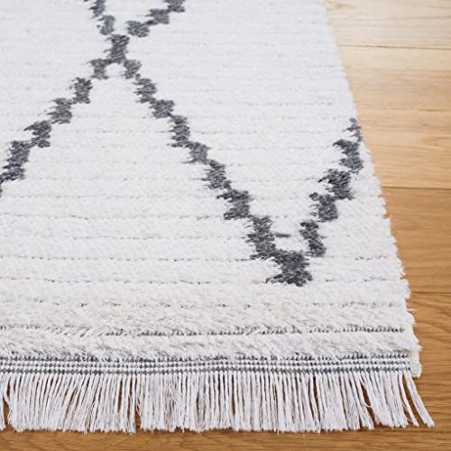 Safavieh Augustine Collection Area Rug - 8' x 10', Ivory & Grey, Moroccan Boho Trellis Fringe Design, Non-Shedding & Easy Care, Ideal for High Traffic Areas in Living Room, Bedroom (AGT850F)