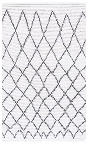 Safavieh Augustine Collection Area Rug - 8' x 10', Ivory & Grey, Moroccan Boho Trellis Fringe Design, Non-Shedding & Easy Care, Ideal for High Traffic Areas in Living Room, Bedroom (AGT850F)