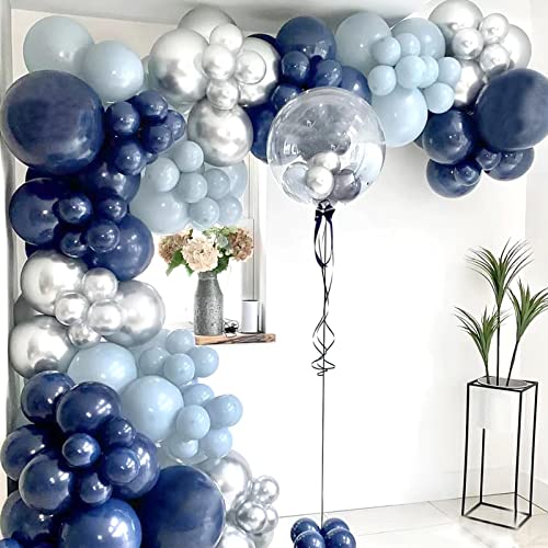 Futureferry Night Blue and Ice Blue Balloons Garland Kit 137Pcs Navy Blue Metallic Silver Balloon Arch for Birthday Baby shower Wedding Anniversary Graduation Party Backdrop DIY Decoration