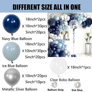 Futureferry Night Blue and Ice Blue Balloons Garland Kit 137Pcs Navy Blue Metallic Silver Balloon Arch for Birthday Baby shower Wedding Anniversary Graduation Party Backdrop DIY Decoration