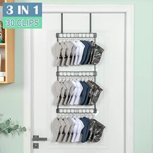 Hat Organizer for Baseball Caps with 30 Clips, 3 in 1 Combinable and Detachable Cap Holder Organizer, Hat Rack for Door & Closet Organizer & Wall Hanger, Metal Hats Storage for Men, Boy, Women