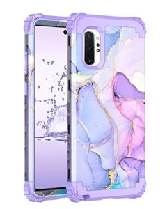 hekodonk galaxy note 10 plus case - heavy duty shockproof protection, hard plastic & silicone rubber hybrid, purple marble