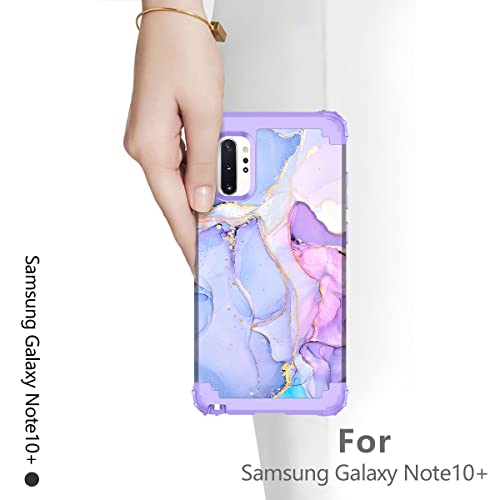 Hekodonk Galaxy Note 10 Plus Case - Heavy Duty Shockproof Protection, Hard Plastic & Silicone Rubber Hybrid, Purple Marble