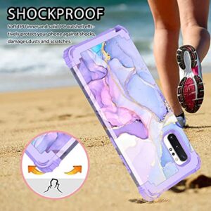 Hekodonk Galaxy Note 10 Plus Case - Heavy Duty Shockproof Protection, Hard Plastic & Silicone Rubber Hybrid, Purple Marble