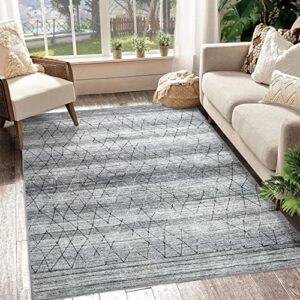 royhome area rug 8' x 10' machine washable abstract moroccan rug contemporary diamond rug indoor floor cover geometric carpet rug foldable accent rug for living room bedroom dining room, grey
