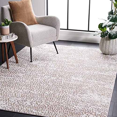 SAFAVIEH Amelia Collection 6'7" Square Beige/Grey ALA254B Modern Abstract Non-Shedding Area Rug