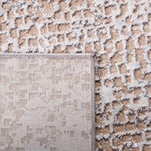 SAFAVIEH Amelia Collection 6'7" Square Beige/Grey ALA254B Modern Abstract Non-Shedding Area Rug