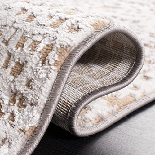 SAFAVIEH Amelia Collection 6'7" Square Beige/Grey ALA254B Modern Abstract Non-Shedding Area Rug