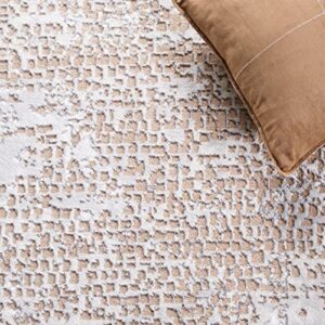 SAFAVIEH Amelia Collection 6'7" Square Beige/Grey ALA254B Modern Abstract Non-Shedding Area Rug