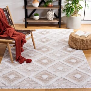 safavieh augustine collection area rug - 6'4" x 9'6", ivory & beige, moroccan trellis boho rustic fringe, non-shedding & easy care, ideal for high traffic areas in living room, bedroom (agt730a)