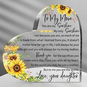 mom gift mother in law gift bonus mom gift to my mom acrylic heart sunflower mothers plaque gifts grateful birthday gifts for mom acrylic best mom sign acrylic heart sign from daughter
