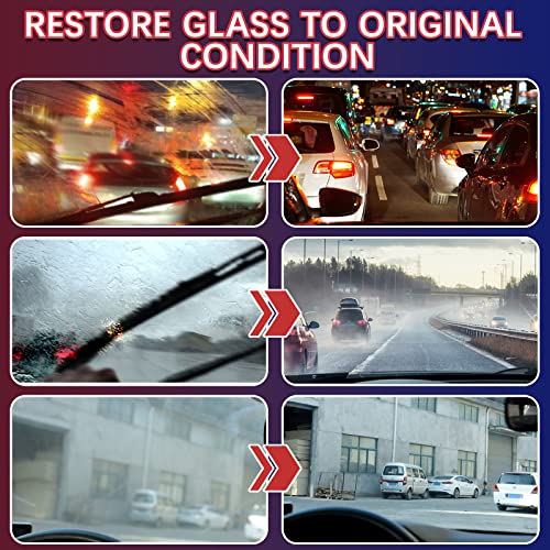 Car Glass Cleaner with Sponge, Car Glass Oil Film Cleaner, Glass Cleaner for Auto and Home Eliminates Coatings, Bird Droppings, and Water Spots, Quick and Easy Solution to Restore Glass to Clear(150g)