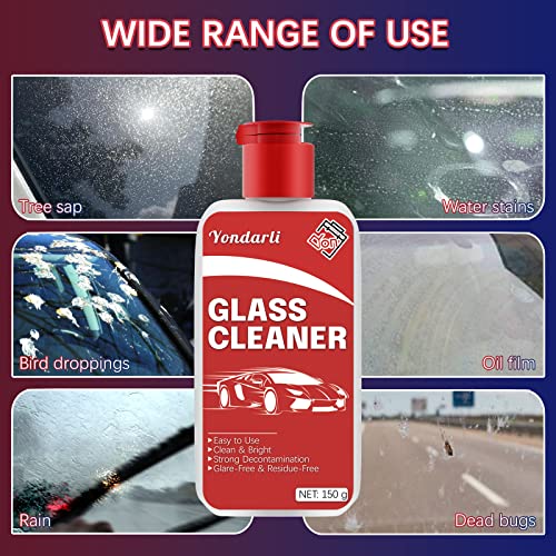 Car Glass Cleaner with Sponge, Car Glass Oil Film Cleaner, Glass Cleaner for Auto and Home Eliminates Coatings, Bird Droppings, and Water Spots, Quick and Easy Solution to Restore Glass to Clear(150g)