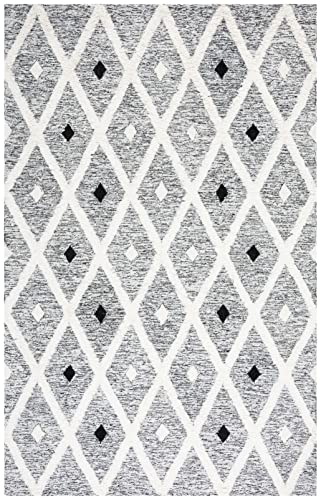 Safavieh Casablanca Collection Area Rug - 8' x 10', Black & Ivory, Handmade Bohemian Rustic Trellis Wool, 0.5-inch Thick Ideal for High Traffic Areas in Living Room, Bedroom (CSB980Z)