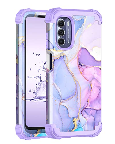 Hekodonk for Moto G 5G 2022 Case,Heavy Duty Shockproof Protection Hard Plastic+Silicone Rubber Hybrid Protective Case for Moto G 5G 2022 Purple Marble