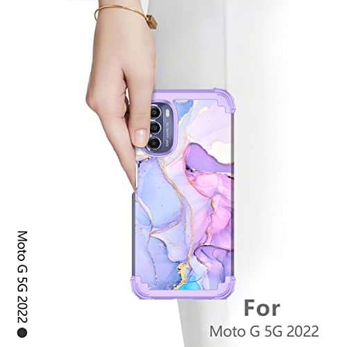 Hekodonk for Moto G 5G 2022 Case,Heavy Duty Shockproof Protection Hard Plastic+Silicone Rubber Hybrid Protective Case for Moto G 5G 2022 Purple Marble